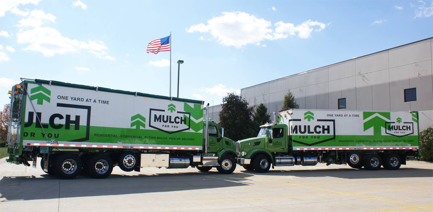 Mulch For You – We have a fleet of nine high-end mulch installation vehicles with the ability to blow yards of mulch products we carry in a single visit.