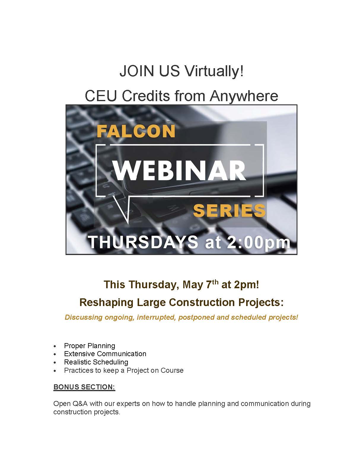 Reshaping Large Construction Projects Webinar this Thursday, May 7th at 2pm! by The Falcon Group