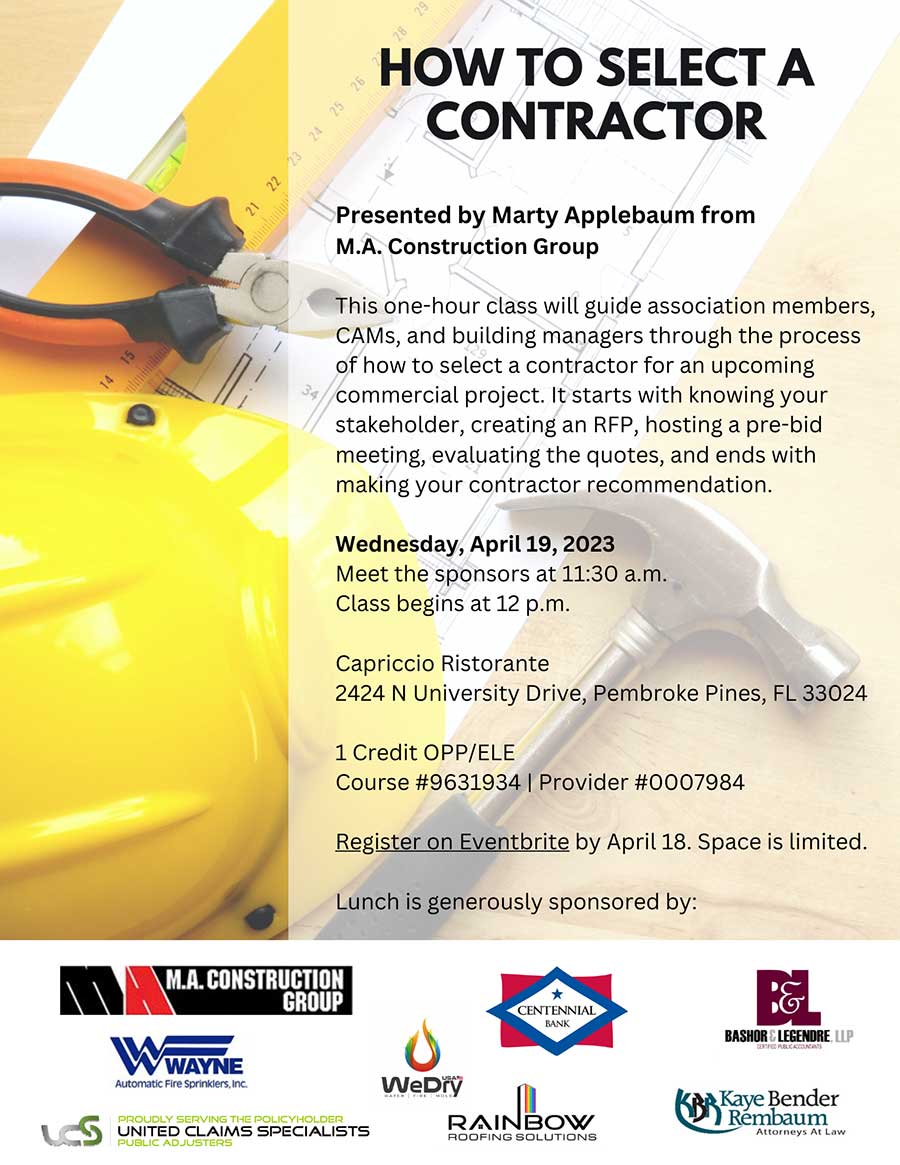Apr 19 Free Lunch & Learn: How To Select A Contractor. | Sponsored by KBRLegal