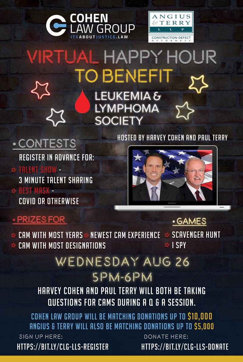 Virtual Happy Hour to Benefit the Leukemia & Lymphoma Society by Cohen Law Group  Aug 26th, 2000 5-6PM